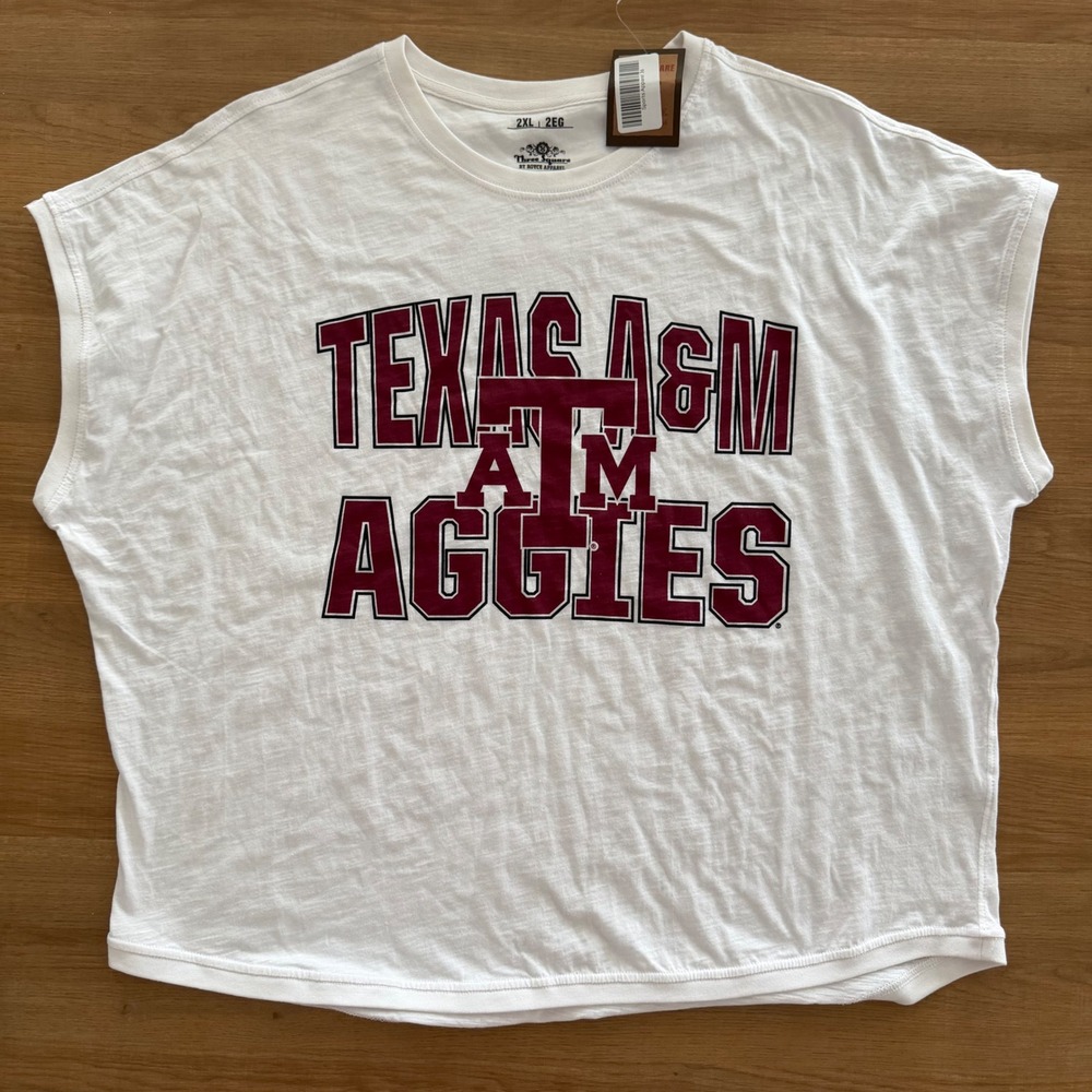 Three‎ Square Texas A&M Aggies Womens 2XL White Graphic Muscle T-Shirt NWT